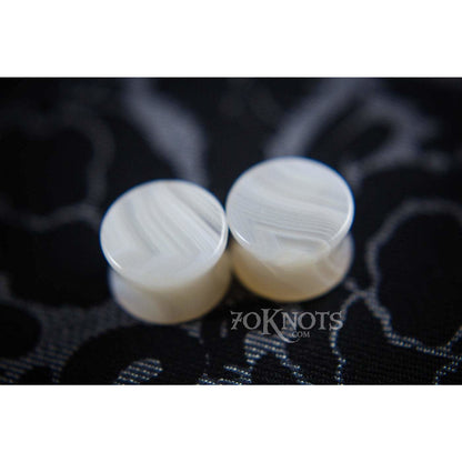 Gray Striped Agate Double Flared Plugs, Pair - 70 Knots