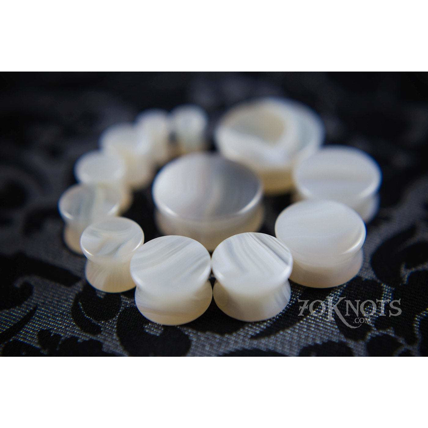 Gray Striped Agate Double Flared Plugs, Pair - 70 Knots