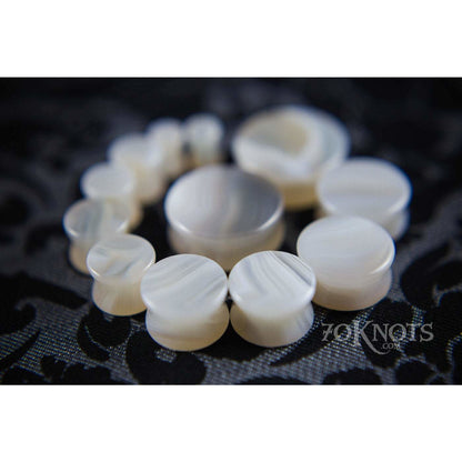 Gray Striped Agate Double Flared Plugs, Pair - 70 Knots
