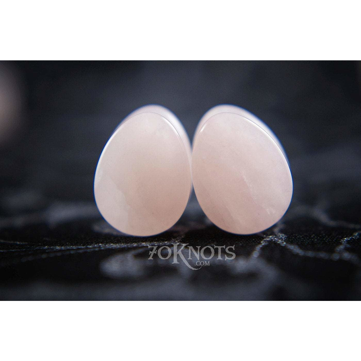 Teardrop Rose Quartz Plugs, Double Flared Organic - 70 Knots