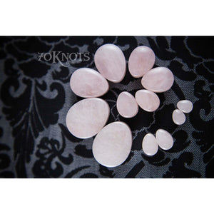 Teardrop Rose Quartz Plugs, Double Flared Organic - 70 Knots