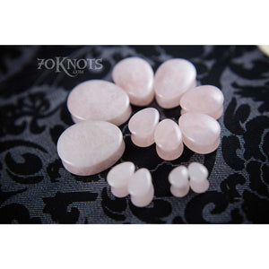 Teardrop Rose Quartz Plugs, Double Flared Organic - 70 Knots