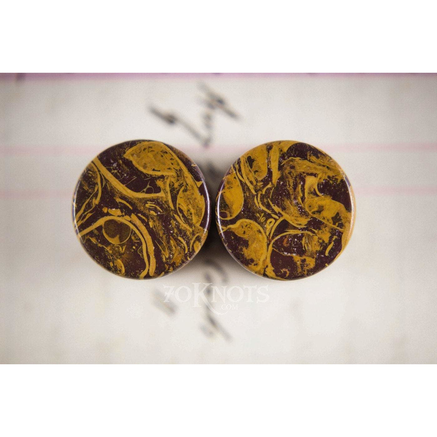 Coquina Jasper Double Flared Plugs, Pair - 70 Knots