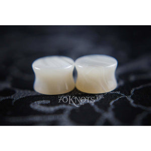 Gray Striped Agate Double Flared Plugs, Pair - 70 Knots