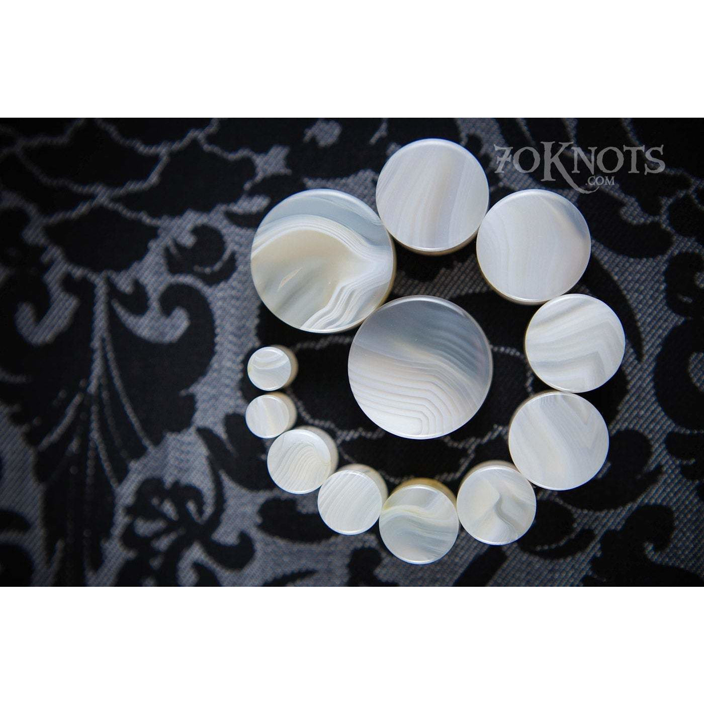 Gray Striped Agate Double Flared Plugs, Pair - 70 Knots