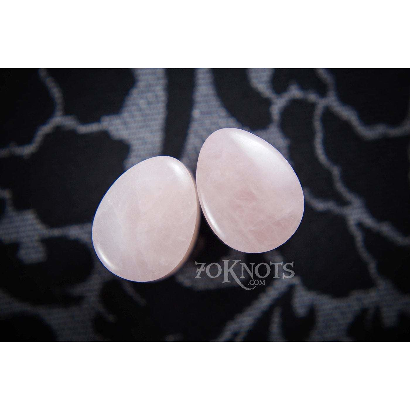 Teardrop Rose Quartz Plugs, Double Flared Organic - 70 Knots