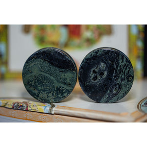 44mm (<1 49/64") Kambaba "Green Eye" Jasper Pair - OOAK WYSIWYG - 70 Knots