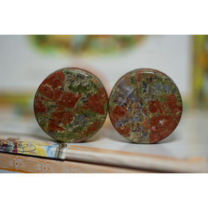 32mm (<1 17/64") Unakite Pair - OOAK WYSIWYG - 70 Knots