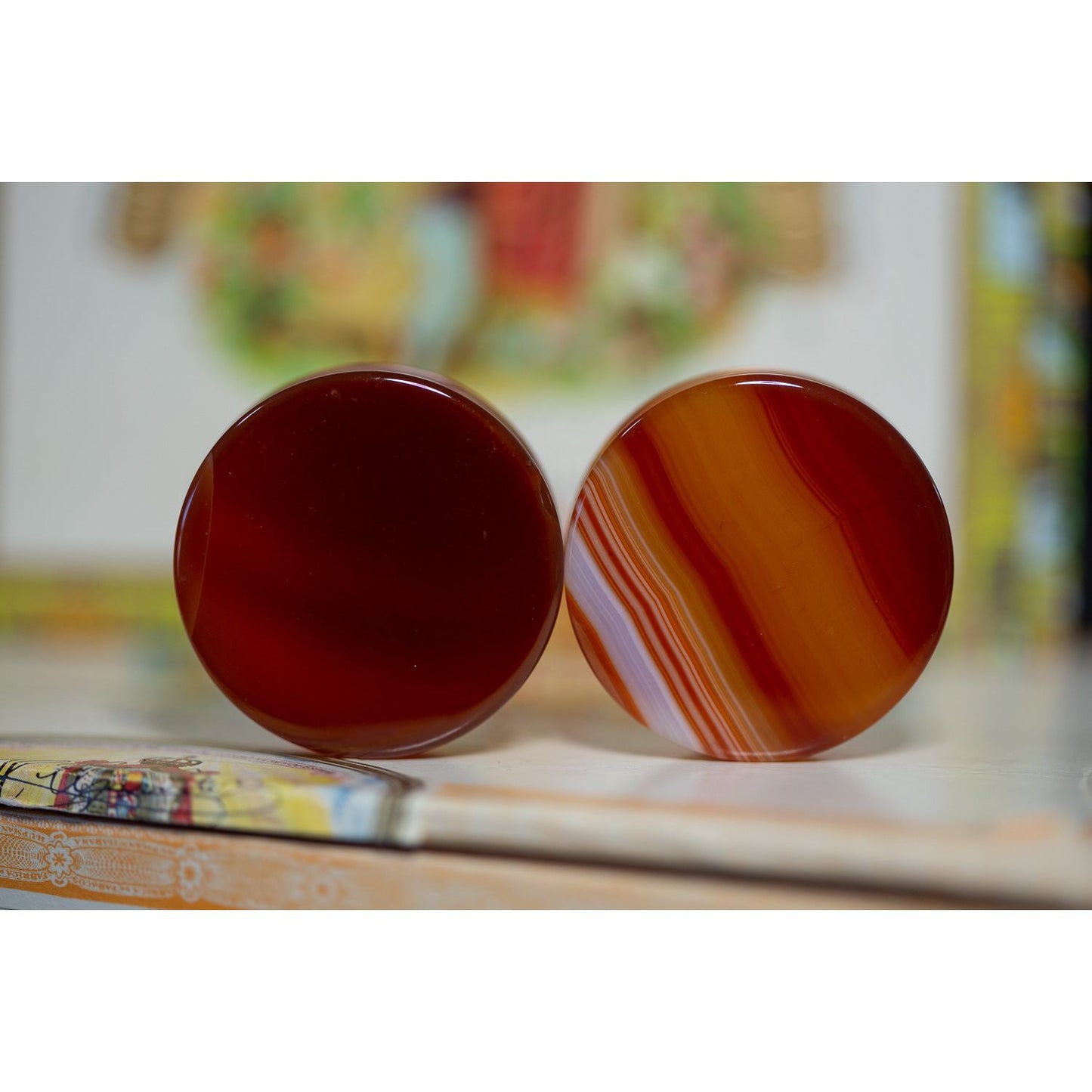 38mm (<1 1/2") Asymmetrical Red Agate Pair - OOAK WYSIWYG - 70 Knots