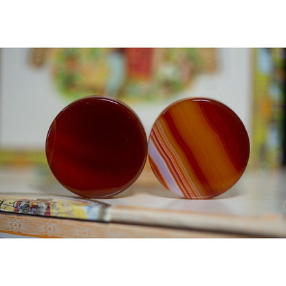 38mm (<1 1/2") Asymmetrical Red Agate Pair - OOAK WYSIWYG - 70 Knots
