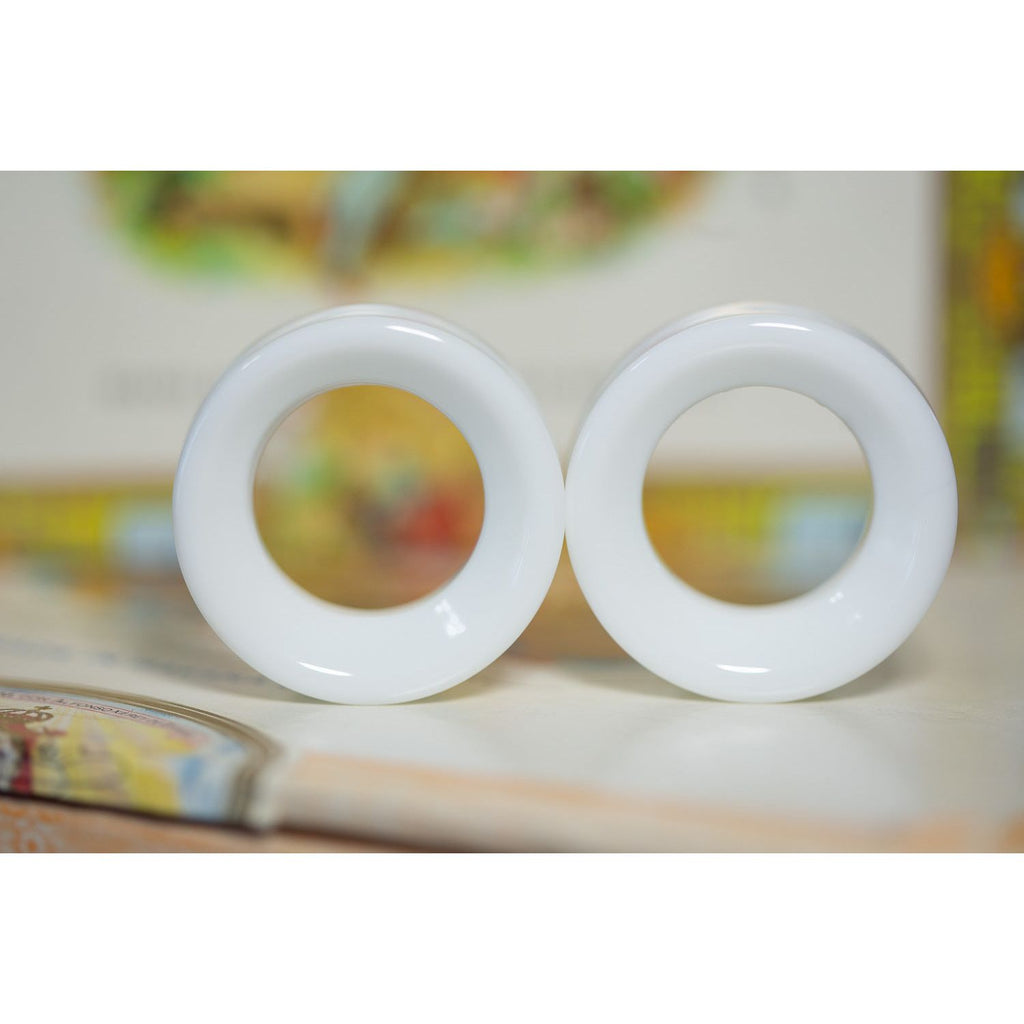 Tunnel 36mm Milk Glass Pair (White) - OOAK WYSIWYG - 70 Knots