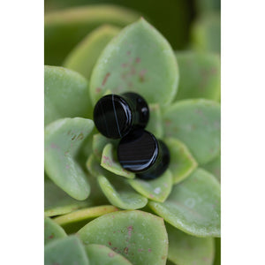 Black Striped Agate Plugs, Double Flared Pair, Organic Plugs - 70 Knots