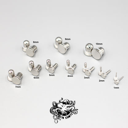 316L Stainless Steel Single Flared Plug Pair:  1mm to 10mm for Dead Stretching or Daily Wear - 70 Knots