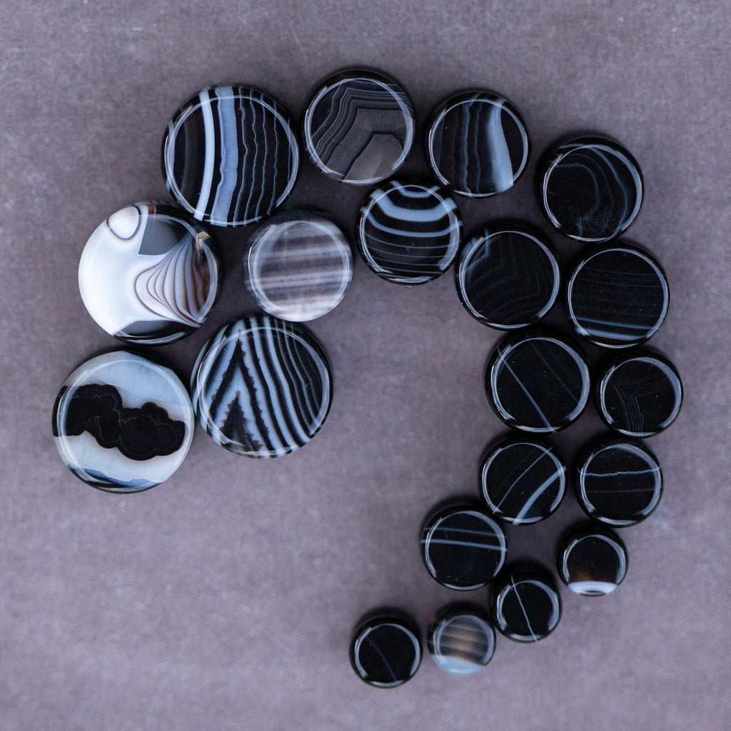 Black Striped Agate Plugs, Double Flared Pair, Organic Plugs - 70 Knots