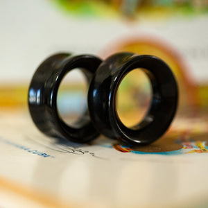 Tunnel Obsidian Plugs, Double Flared Pair, Organic Plugs - 70 Knots