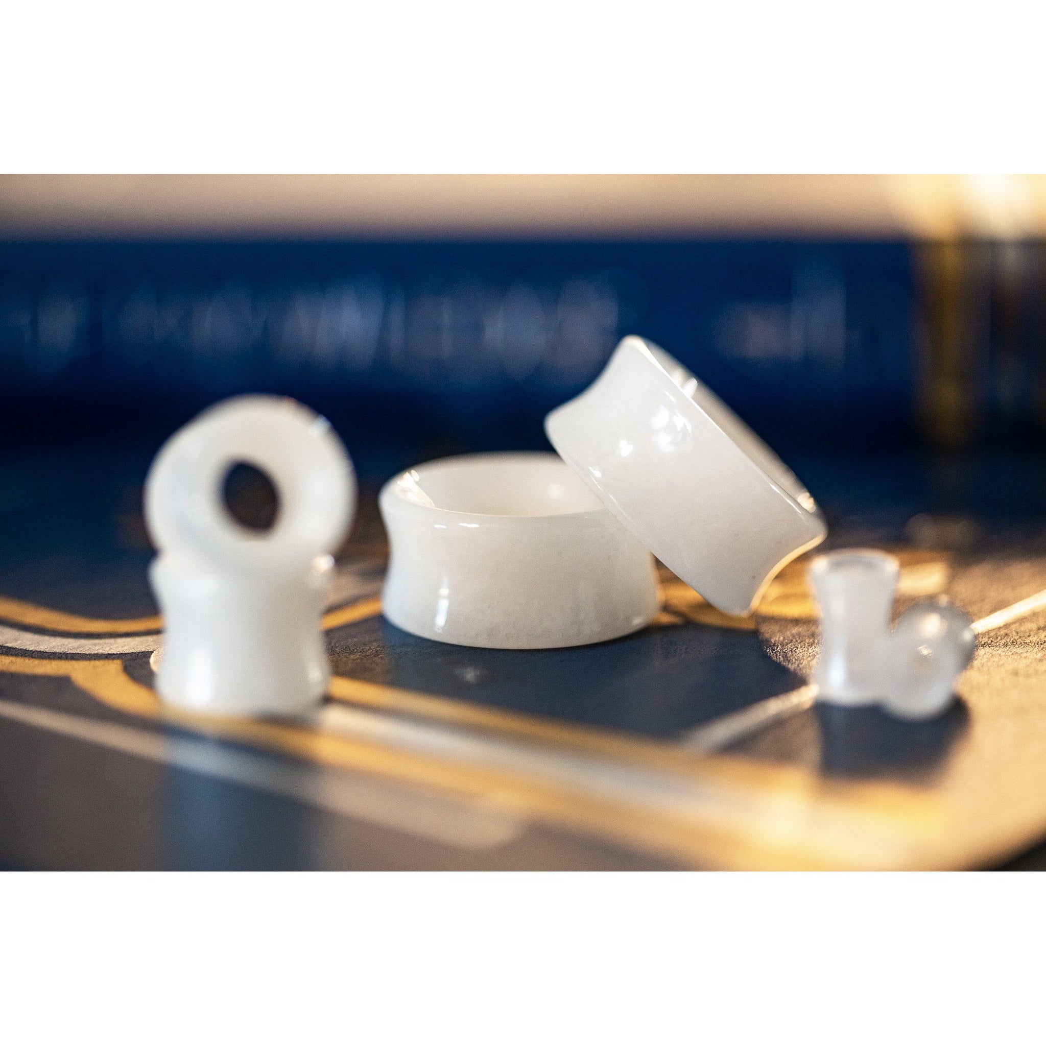 Tunnel White Quartz Double Flared Plugs, Pair - 70 Knots