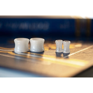 Tunnel White Quartz Double Flared Plugs, Pair - 70 Knots