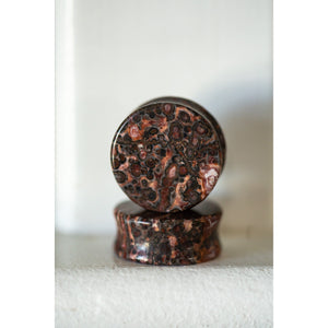 Leopard Jasper Plugs, Double Flared Pair, Organic Plugs - 70 Knots