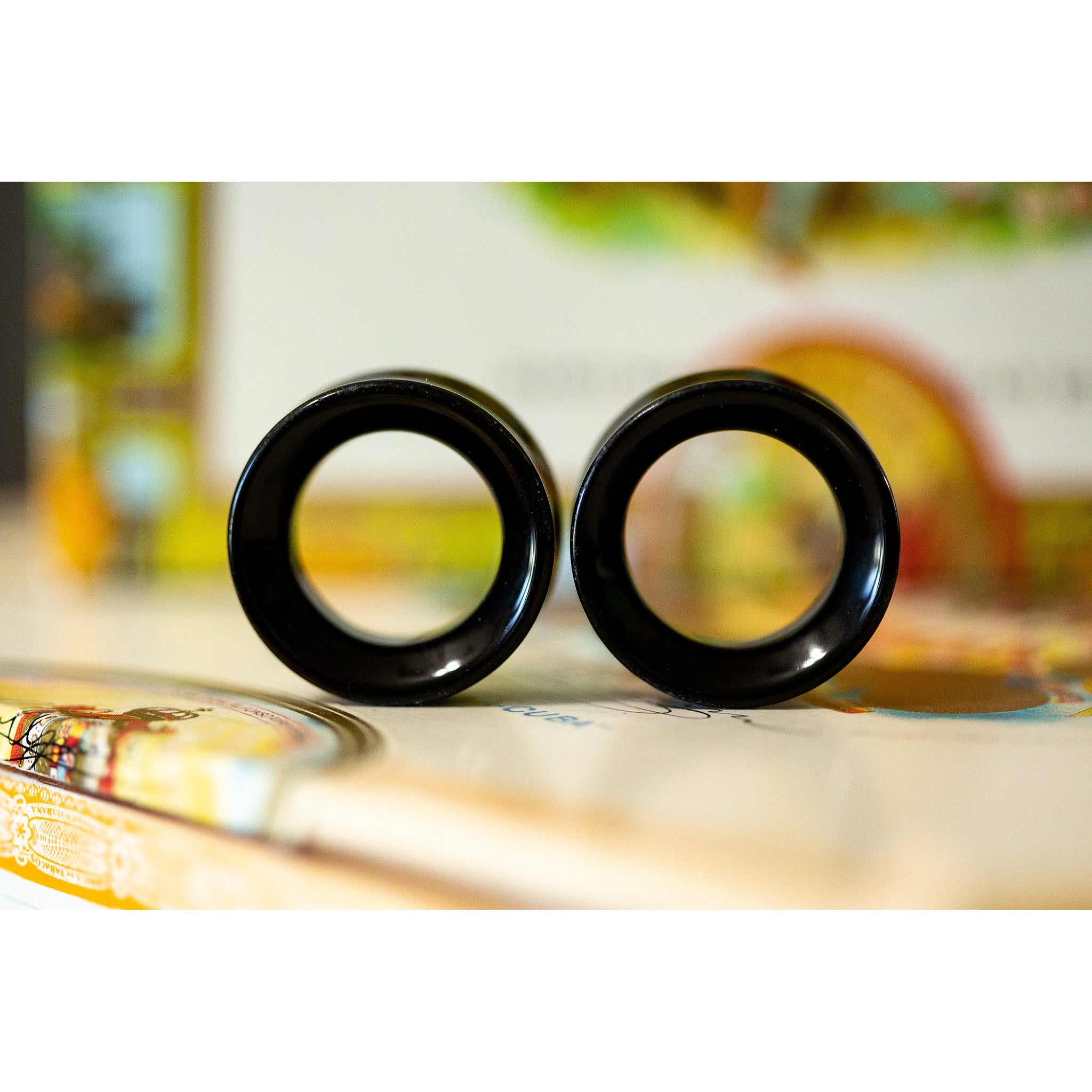 Tunnel Obsidian Plugs, Double Flared Pair, Organic Plugs - 70 Knots