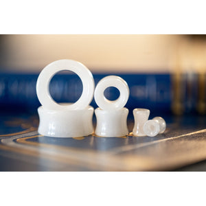 Tunnel White Jade Double Flared Plugs, Pair